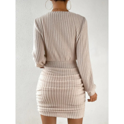 Fall Winter New Women's Faux Fur Crew Neck Long Sleeve Bodycon Dress