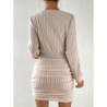 Fall Winter New Women's Faux Fur Crew Neck Long Sleeve Bodycon Dress