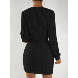 Fall Winter New Women's Faux Fur Crew Neck Long Sleeve Bodycon Dress
