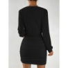 Fall Winter New Women's Faux Fur Crew Neck Long Sleeve Bodycon Dress