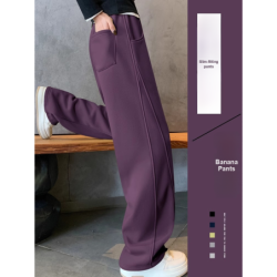 Dark Plum Banana Wide Leg Pants Women Winter Fall Long Sleeve High Waist Fleece Joggers