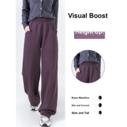 Dark Plum Banana Wide Leg Pants Women Winter Fall Long Sleeve High Waist Fleece Joggers