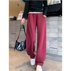 Dark Plum Banana Wide Leg Pants Women Winter Fall Long Sleeve High Waist Fleece Joggers