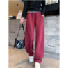 Dark Plum Banana Wide Leg Pants Women Winter Fall Long Sleeve High Waist Fleece Joggers