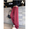 Dark Plum Banana Wide Leg Pants Women Winter Fall Long Sleeve High Waist Fleece Joggers