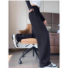 Dark Plum Banana Wide Leg Pants Women Winter Fall Long Sleeve High Waist Fleece Joggers