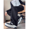 Dark Plum Banana Wide Leg Pants Women Winter Fall Long Sleeve High Waist Fleece Joggers