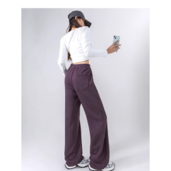 Dark Plum Banana Wide Leg Pants Women Winter Fall Long Sleeve High Waist Fleece Joggers
