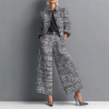 New Stand Collar Slim Fit Women's Jacket Set with Wide Leg Pants