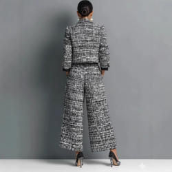 New Stand Collar Slim Fit Women's Jacket Set with Wide Leg Pants