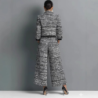 New Stand Collar Slim Fit Women's Jacket Set with Wide Leg Pants