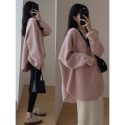 Pink Crewneck Sweater Women's New Fall Outfit Korean Style Atmosphere Aesthetic Top