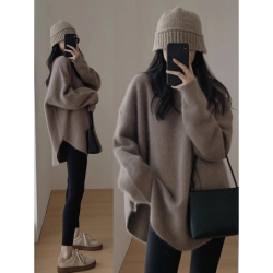 Pink Crewneck Sweater Women's New Fall Outfit Korean Style Atmosphere Aesthetic Top