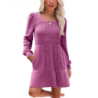 Autumn New Style Textured Casual Long Sleeve Crew Neck Pocket Dress with Knit Sweater Lining