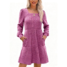 Autumn New Style Textured Casual Long Sleeve Crew Neck Pocket Dress with Knit Sweater Lining