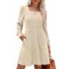 Autumn New Style Textured Casual Long Sleeve Crew Neck Pocket Dress with Knit Sweater Lining