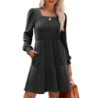 Autumn New Style Textured Casual Long Sleeve Crew Neck Pocket Dress with Knit Sweater Lining