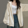 Hooded Zip Cardigan Sweatshirt Women Spring Autumn New Korean Style Loose Casual Slim Fit Lazy Style Outerwear