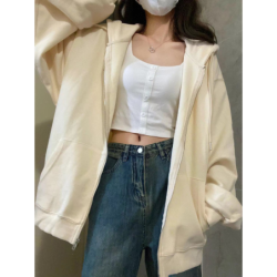 Hooded Zip Cardigan Sweatshirt Women Spring Autumn New Korean Style Loose Casual Slim Fit Lazy Style Outerwear