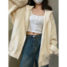 Hooded Zip Cardigan Sweatshirt Women Spring Autumn New Korean Style Loose Casual Slim Fit Lazy Style Outerwear