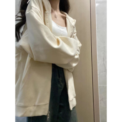 Hooded Zip Cardigan Sweatshirt Women Spring Autumn New Korean Style Loose Casual Slim Fit Lazy Style Outerwear