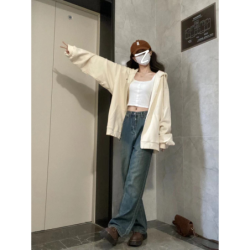 Hooded Zip Cardigan Sweatshirt Women Spring Autumn New Korean Style Loose Casual Slim Fit Lazy Style Outerwear