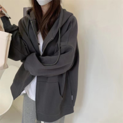 Hooded Zip Cardigan Sweatshirt Women Spring Autumn New Korean Style Loose Casual Slim Fit Lazy Style Outerwear