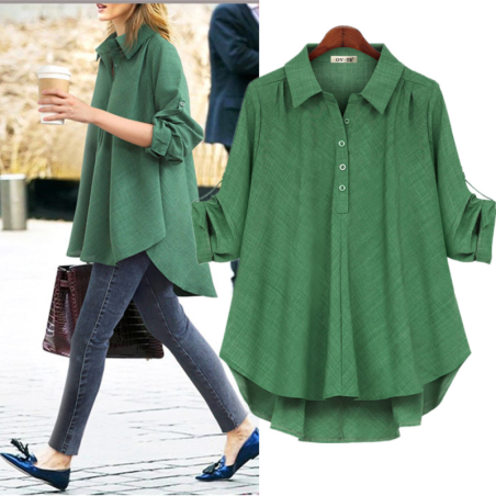 Women's Spring Autumn New Arrivals Double-Colored Fabric Shirt Loose Fit Plus Size Long Sleeve Versatile Top