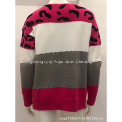 Animal Print Color Block Crewneck Casual Knit Sweater Women's Fall Winter New Arrivals Long Sleeve Base Layer