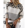 Animal Print Color Block Crewneck Casual Knit Sweater Women's Fall Winter New Arrivals Long Sleeve Base Layer