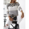 Animal Print Color Block Crewneck Casual Knit Sweater Women's Fall Winter New Arrivals Long Sleeve Base Layer