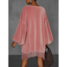 New Loose Pocket Frill Long Sleeve Dress
