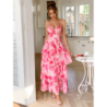 Elegant Wind Strap Printed Layered Dress for Women Spring/Summer Imported Fashion