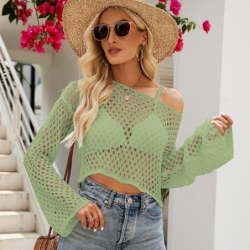 Spring/Summer New Knitted Cami Top Hollowed Out Short Sleeve Sweater Women