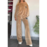 Hot Selling Women's Spring Autumn Golden Velvet Solid Color Crew Neck Batwing Sleeve Casual Two Piece Set Women's Clothing