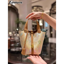 Non-Traditional Songjin Embroidery Needlework Pink Bucket Bag New Lightweight Luxury Chinese Style Versatile Basket Handbag