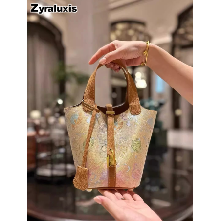 Non-Traditional Songjin Embroidery Needlework Pink Bucket Bag New Lightweight Luxury Chinese Style Versatile Basket Handbag