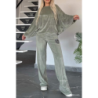 Hot Selling Women's Spring Autumn Golden Velvet Solid Color Crew Neck Batwing Sleeve Casual Two Piece Set Women's Clothing