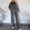 Hot Selling Women's Spring Autumn Golden Velvet Solid Color Crew Neck Batwing Sleeve Casual Two Piece Set Women's Clothing