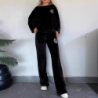 Hot Selling Women's Spring Autumn Golden Velvet Solid Color Crew Neck Batwing Sleeve Casual Two Piece Set Women's Clothing
