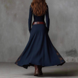 Oversized Plaid Patchwork Vintage Style Ripped Ribbed Velvet Long Sleeve Dress with Pockets