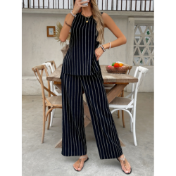New Spring/Summer Two-Piece Set Striped Tank Top Wide Leg Pants Fashion Outfit