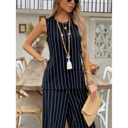 New Spring/Summer Two-Piece Set Striped Tank Top Wide Leg Pants Fashion Outfit
