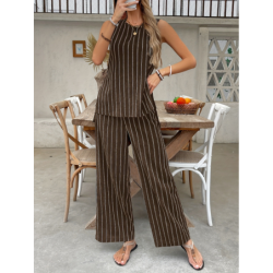 New Spring/Summer Two-Piece Set Striped Tank Top Wide Leg Pants Fashion Outfit