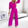 New Women's Solid Color V-Neck Two-Button Two-Piece Long Pants Set for Women
