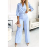 New Women's Solid Color V-Neck Two-Button Two-Piece Long Pants Set for Women