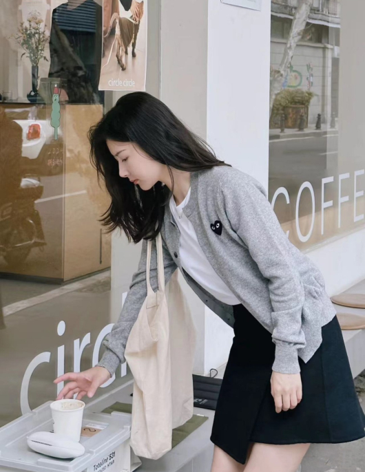 Autumn & Winter Japanese-Style Women's Crew Neck Cardigan: 100% Wool Knitwear with Classic Heart Embroidery, Long Sleeve Outerwear & Base Layer